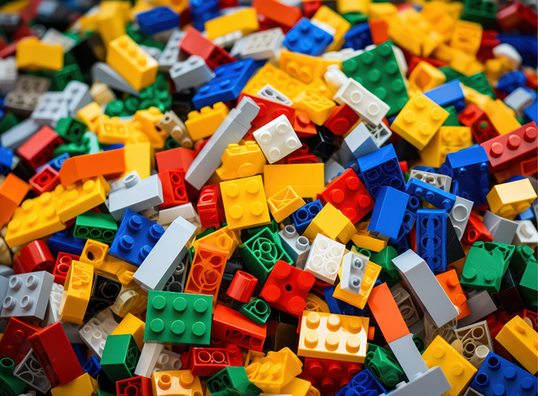 Pile of unassembled Lego pieces