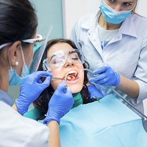 Woman getting dental work